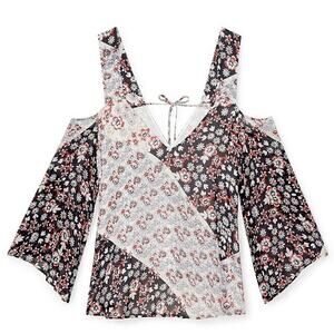 Rebecca Minkoff Women's Tricolor Catriona Cold Shoulder Floral Blouse Sz M NWT